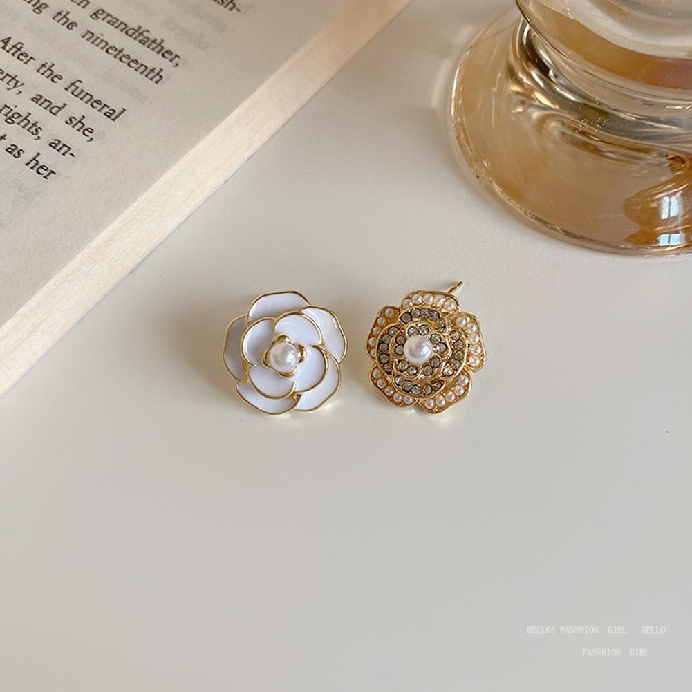 925 Silver Needle Camellia Pearl Earrings For Women Retro Simple Earrings Jewelry Accessories For Girls Gifts