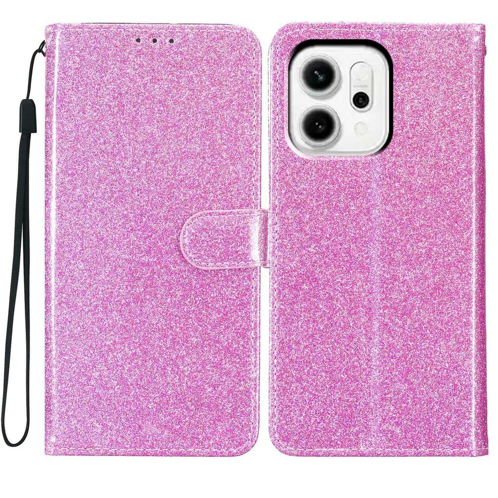 For Oppo Reno14 5G (Global) Wallet Case Glitter Anti-Scratch Leather Stand Phone Cover with Strap