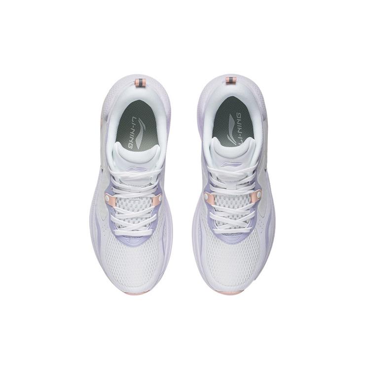 Li Ning Fabric Cushioning Slip Resistant Abrasion Resistant Low Top Casual Shoes Women's White Blue AGLR332-2