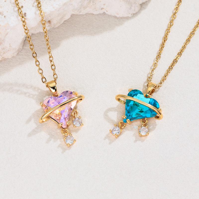 Korean Style Sweetheart Zircon Necklace for Women - Star and Love Design