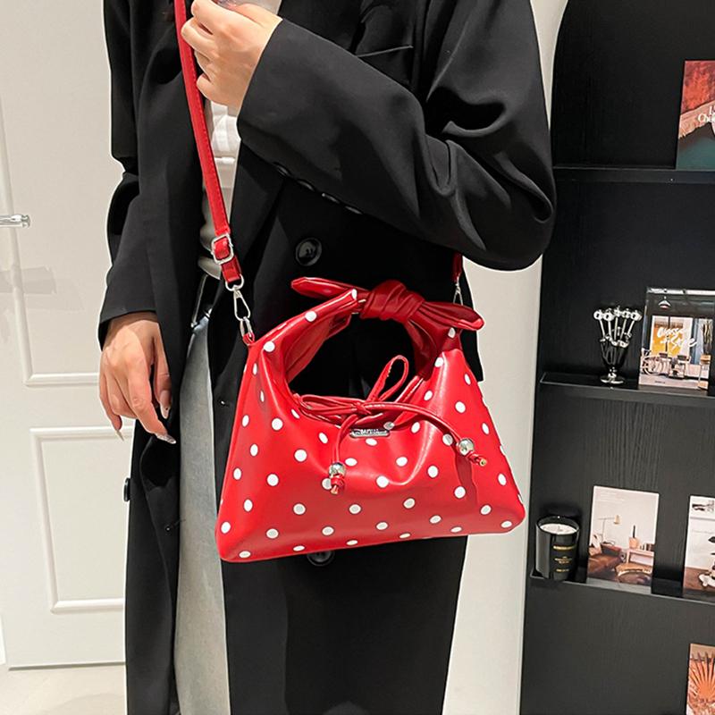 Yogodlns Women's Versatile Bag Retro Leather Shoulder Bag Bow Tie Crossbody Bag Polka Dot Small Hobo Handbag For Everyday Use