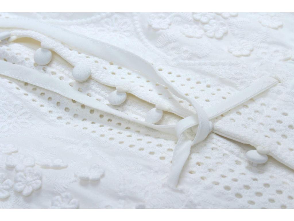 2025 New Summer Mid-Length White Fairy Dress with 3D Jacquard Embroidery F690