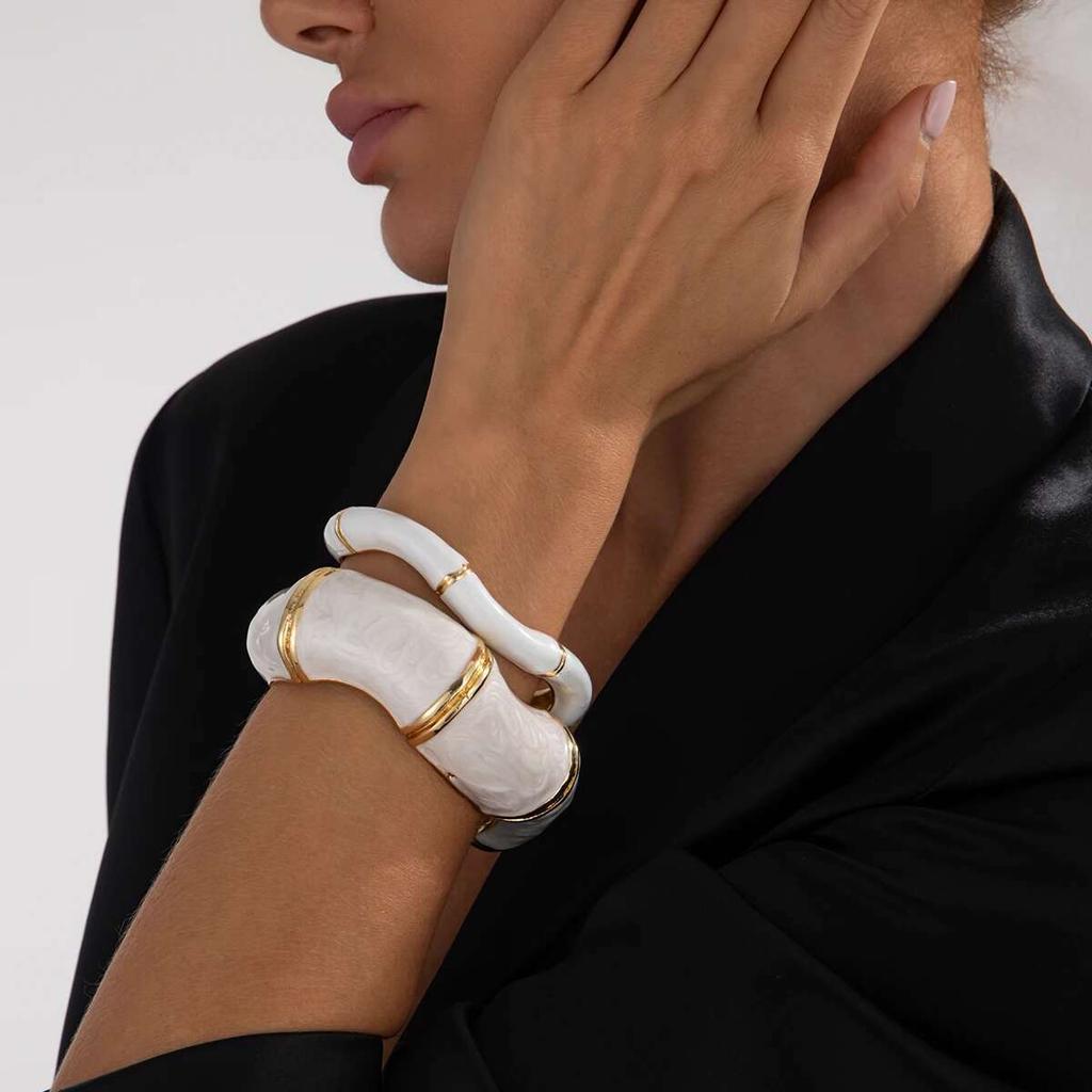 PuRui Creative Open Cuff Wave Enamel Dripping Oil Bracelet Women Vintage Luxury Banquet Bangle Geometric Couple Zircon Gift