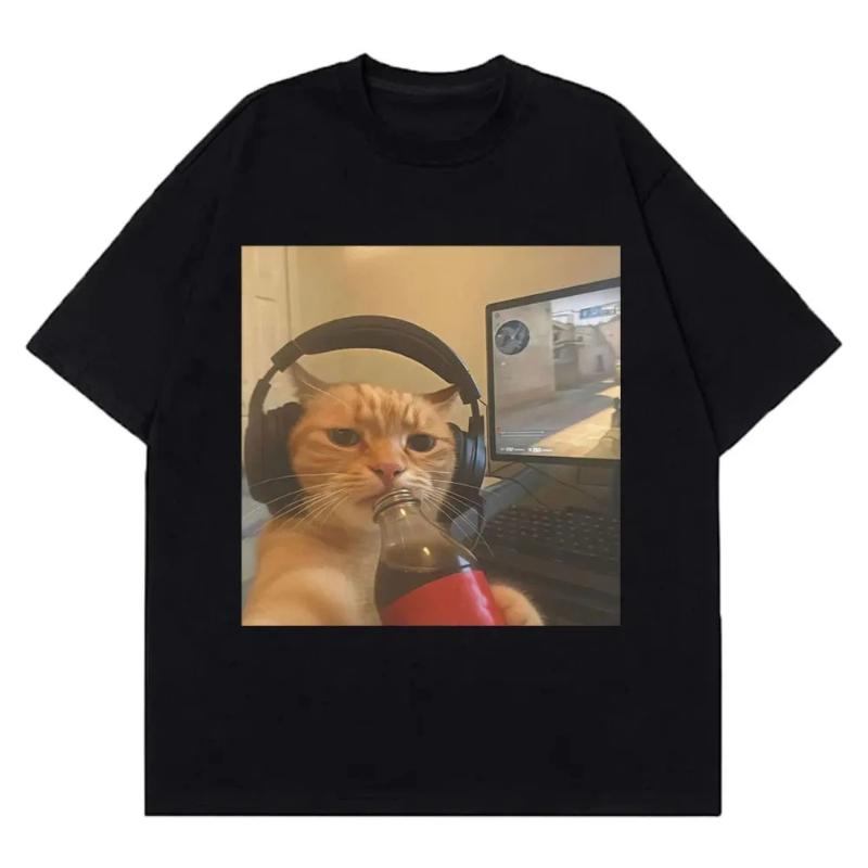 Funny Gamer Cat Meme Printed Tshirt Women Fashion Summer Short Sleeved Casual Harajuku T-shirts Tops Casual Clothing