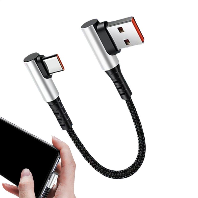 6A 0.25M Short Cable 90 Degree Elbow USB A Type C To Type C Cable Fast Charging Data Cord Power Bank Wire For IPhone 15IPad