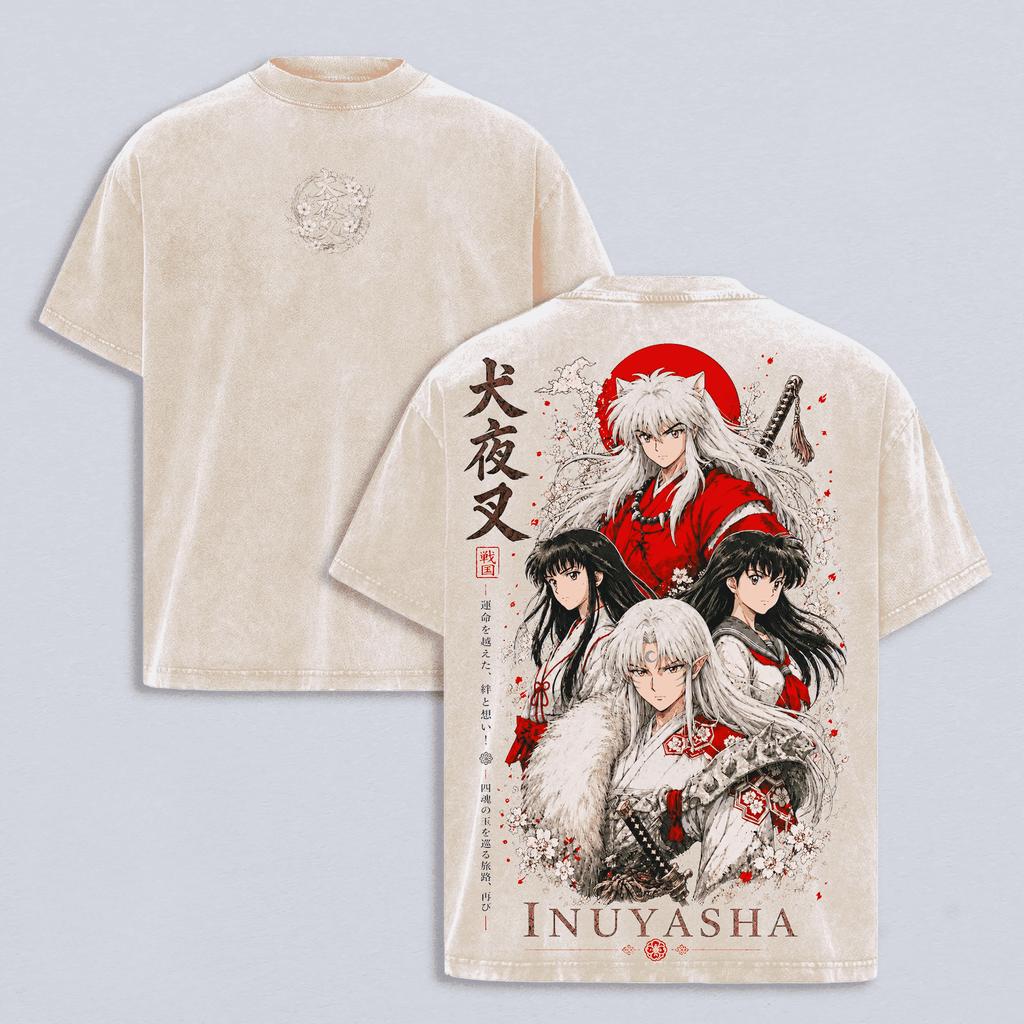 Inuyasha Anime T-shirt For Men's Clothing Harajuku Y2k Vintage Washed Oversized T Shirt Summer Short Sleeve Cotton Tees Clothes