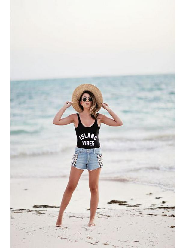 Island Vibes Letter Print 2020 European and American Bikini Swimsuit