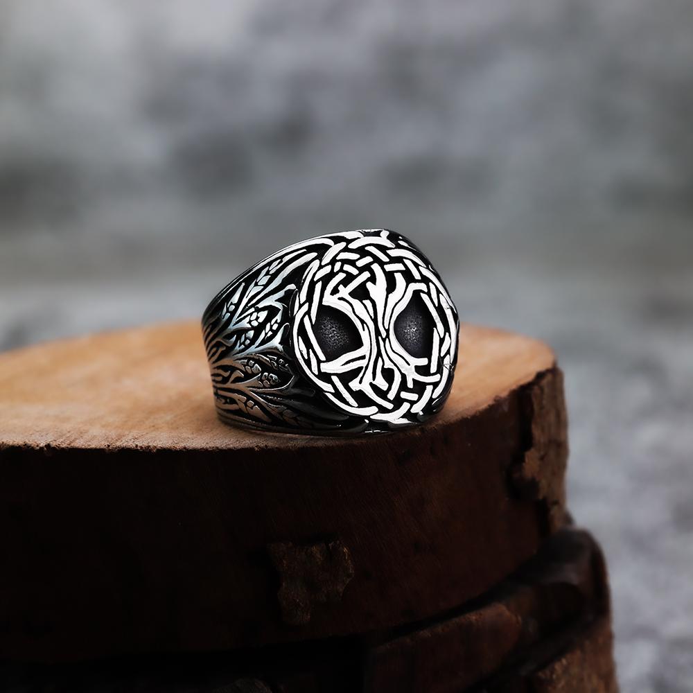 Iskandinav Viking Paslanmaz Çelik Yüzük Çapa Pusula Hayat Ağacı Rune Muska Kurt Erkek Kadın Parmak Takı Biker Parti Kulübü Hediye
