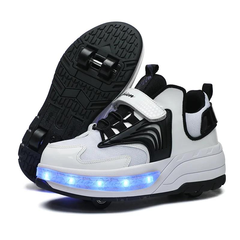 Deform Roller Skate Shoes Professional Double Row 4-Wheel Skates Youth  Men Women Parkour Runaway Sneakers With 4 Wheels Shoes