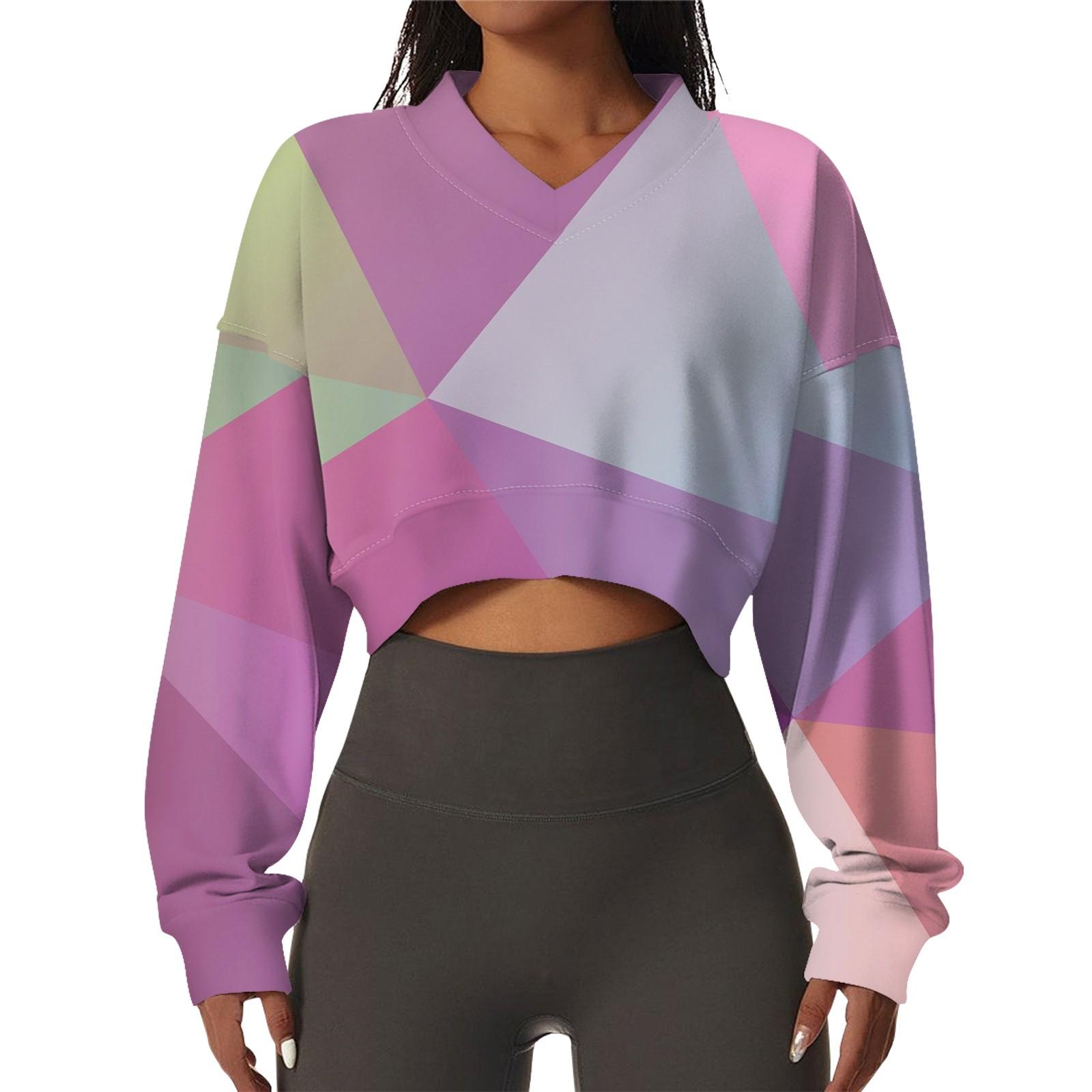 

Женская повседневная модная сексуальная удобная спортивная толстовка с V-образным вырезом и длинным рукавом с геометрическим принтом L темно-фиолетового