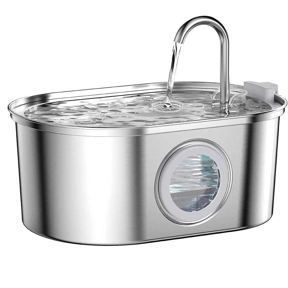 

3.2L Pet Water Feeder с прозрачным окном Бесшумный фильтр с краном Нержавеющая сталь Автоматический фонтан для питья собак