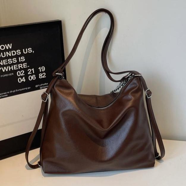 Fashionable Chain Decor Tote Bag Leather Crossbody Bag Multi-functional Backpack Suitable Travel for Daily Shopping Weekend Travel and Other Scenes