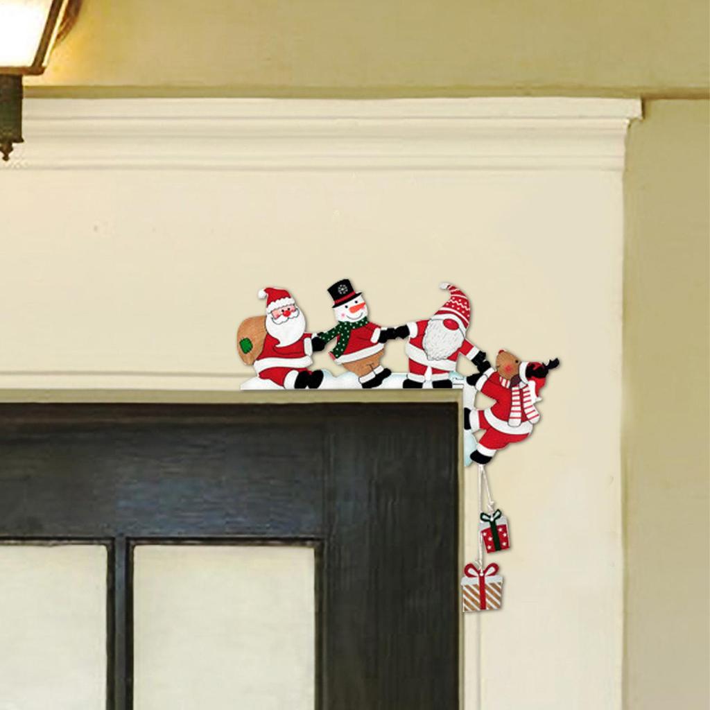 Christmas Decoration Door Frame Holiday Door Frame Decoration Santa Snowman Elk Wall Retro Door Frame Decoration Wooden Ornament