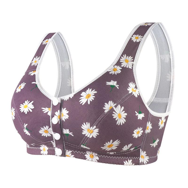 Chinese Style Red Front Buckle Middle-aged and Elderly Underwear Women's Printed Wide Shoulder Straps Tank Top Oversized Bra