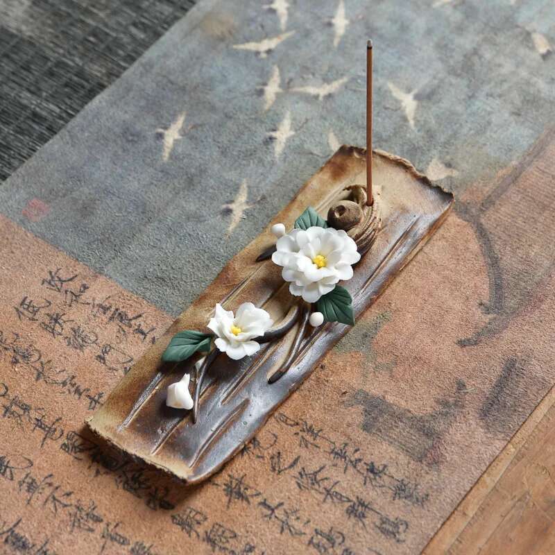 Ceramic Censer Handicrafts Peach Blossom Home Ornaments Peony Incense Stick Burner Holder