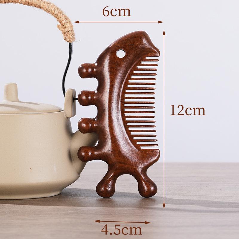 

Golden Sandalwood Head Meridian Massage Comb with Ball Tips
