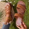 Women's Plus Size Flat Slippers, Lightweight Solid Woven Beach Slides, Summer Outdoor Casual Sandals