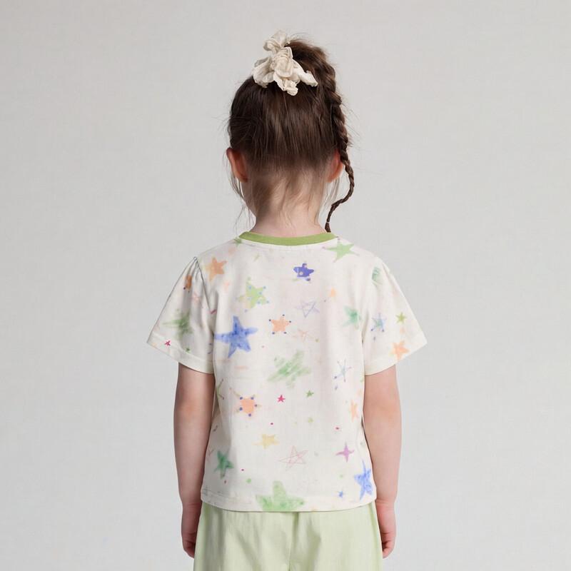 Dessal Girls' Watercolor Star Print Short Sleeve T-shirt