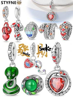 Charms Plata Year Of The Snake Green Snake Beads Charm Copper Plated Fit Charms Original Bracelet For Jewelry Making Diy Charm