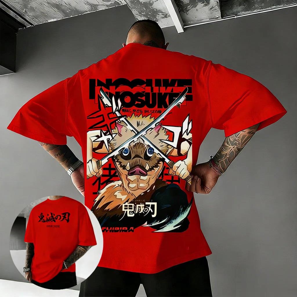 Anime Demon Slayer Hashibira Inosuke T Shirt Summer Cotton Unisexs Women Streetwear Casual Trendy Short Sleeve Oversize Top