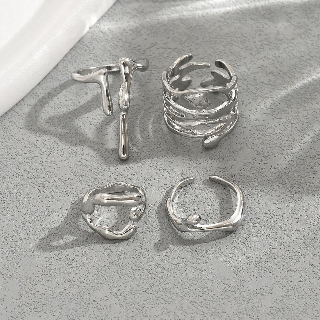 Wind jewelry geometric irregular lava design open ring set versatile high sense ring women