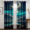 Green Aurora Curtains Night Stars Moon Curtains Living Room Bedroom Home Decor Curtains 2 Panels