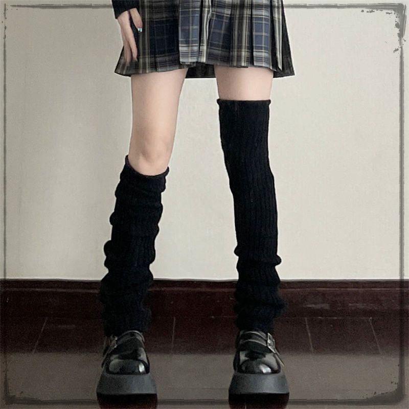 Women's Korean Style Knit Wool Leg Warmers - White Calf Socks for Autumn & Winter