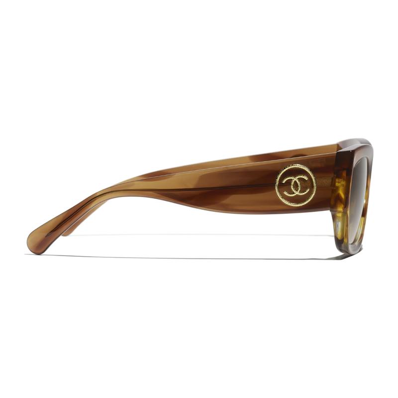 CHANEL Lens Letter Decoration Irregular Shape Sunglasses Women’s Brown