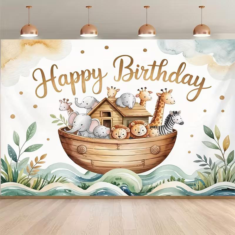 

2D Neutral Safari Animals Ark Backdrop for Kids Birthday & Baby Shower 47.2x31.5inch/120*80cm