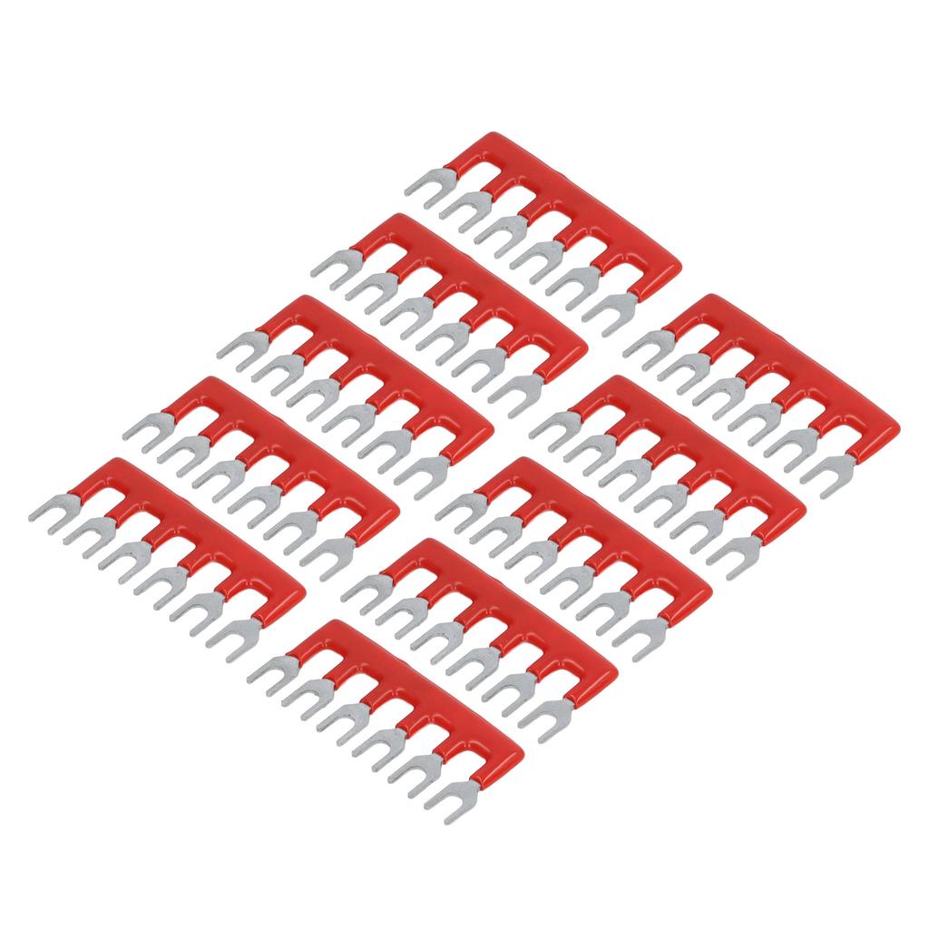 10pcs Fork Type Terminal Strips 400V 15A Pure Copper PVC Flame Retardant Jumper Block Terminal Strips for Factory Red