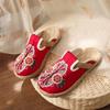 2025 Women Casual Linen Handmade Embroidery Mules Flat Slippers Retro Vegan Summer Ladies Canvas Comfortable Espadrille Shoes