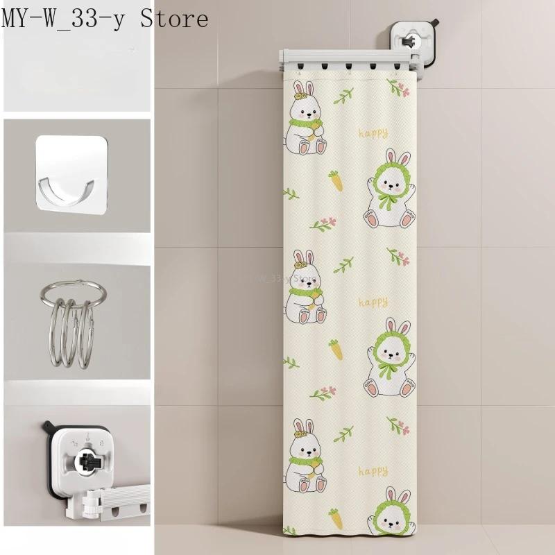 Foldable Waterproof Shower Curtain with Suction Cups No Drilling for Bathroom Partition Dry and Wet Separation EVA Curtain
