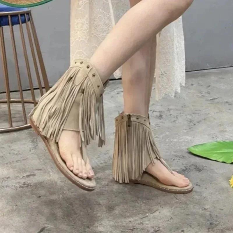 Sandali Borchiati alla Moda Scarpe da Donna Infradito Tacco Basso Nappa Estate Scarpe Romane Lusso Correttivo Infradito Stivali Nuovo Stile