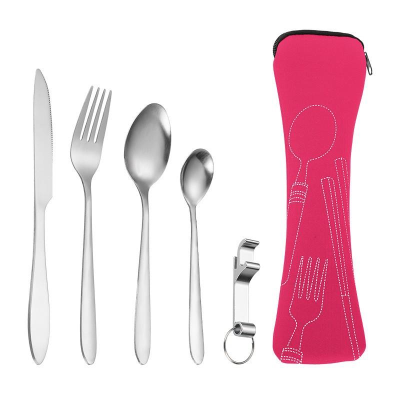 Amazon Hot Selling Stainless Steel Knife, Fork, Spoon Set 5pcs Bone Pack Outdoor Travel Knife, Fork Set Portable Tableware
