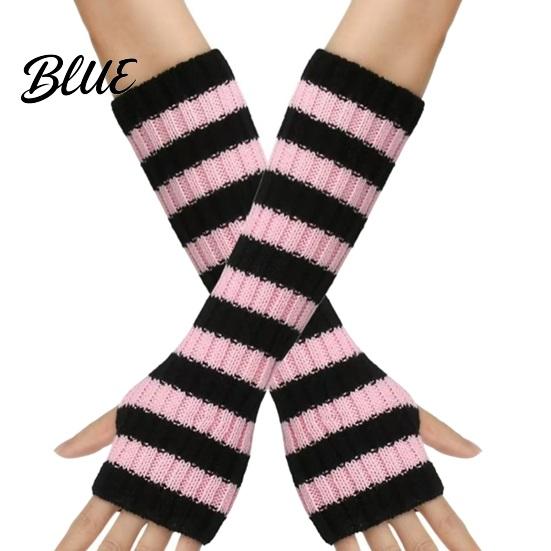 Stylish Half Finger Gloves Striped Knitted Arm Warmers for Women Fingerless Sleeves Soft Cycling Protectors Thermal Wrist Autumn Winter Fashion