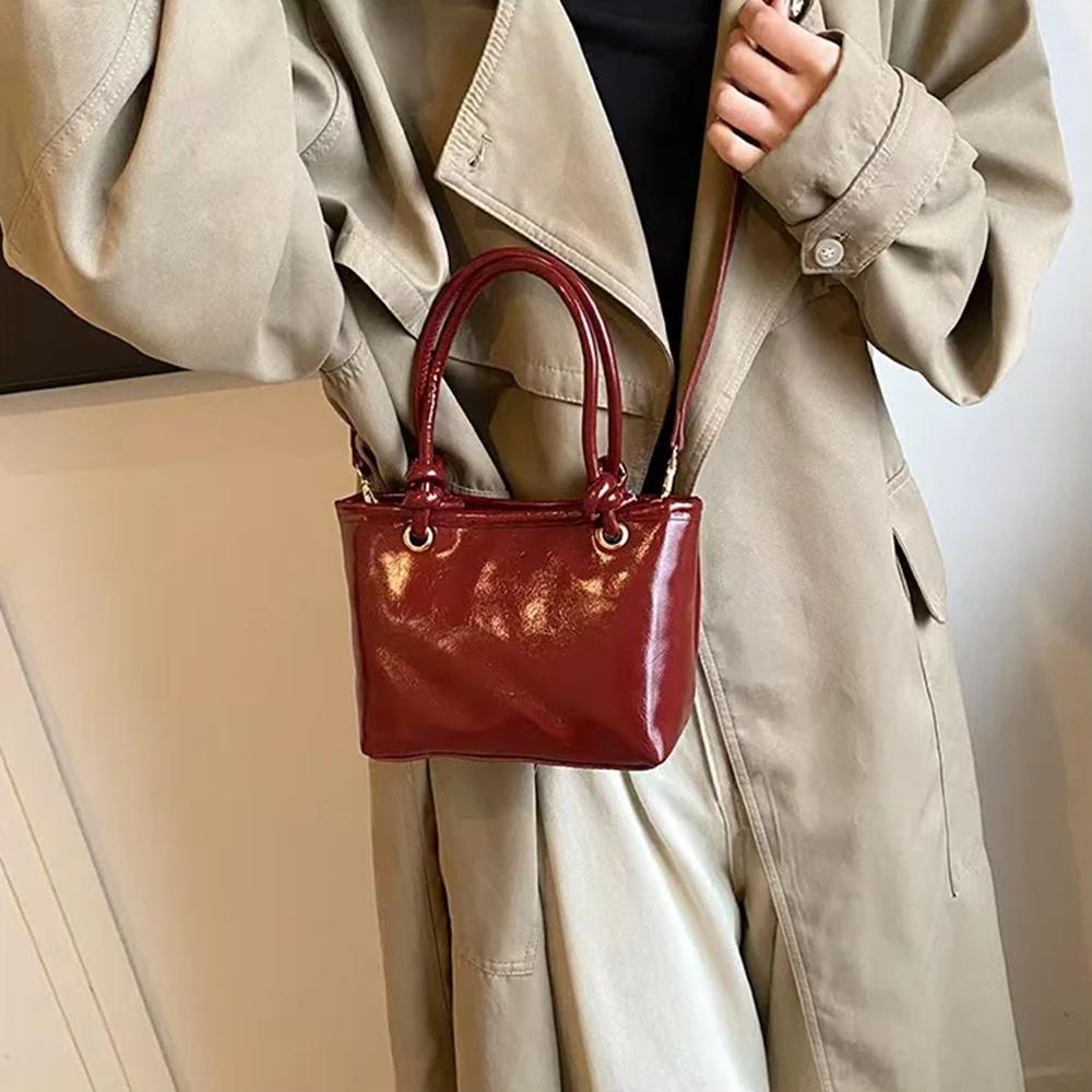 PU Leather Vintage Crossbody Bag Elegant Ladies Bucket Bag Minimalism Square Shoulder Bag  Girls