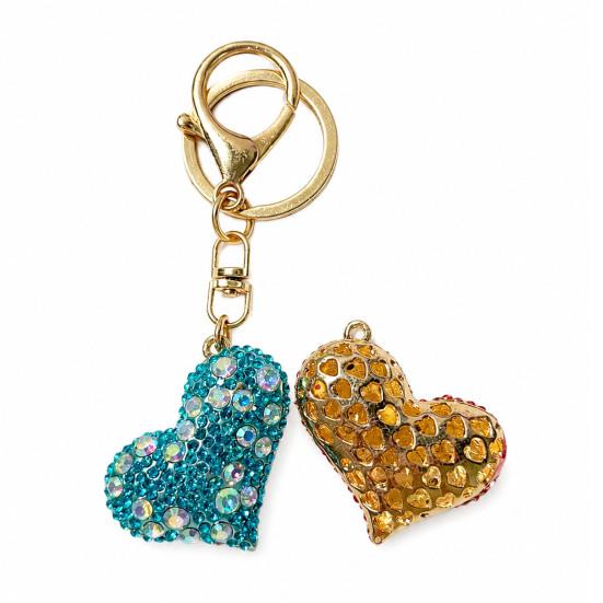 Women Rhinestone Keychain Sparkling Love Heart , Zinc Alloy Car Key Shaped Holder Ring, Handbags Backpacks Purse Charm Accessory, Gift for Chain