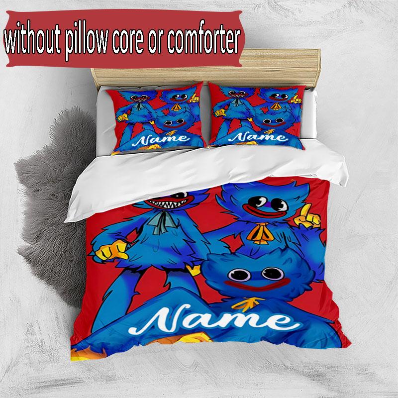 3pcs Duvet Cover Set (1*Duvet Cover + 2*Pillowcase, Without Core), Custom Name Huggy Wuggy Pattern Bedding Set, Home Bedroom Decor Gift