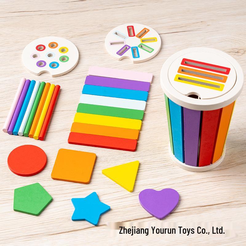 Montessori Wooden Color Sorting Game Bucket - Educational Toy for Toddlers