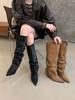 Song Xixi 2025 new pointed heel trouser tube boots pleated Spice Girl long boots high heel but knee straight high boots