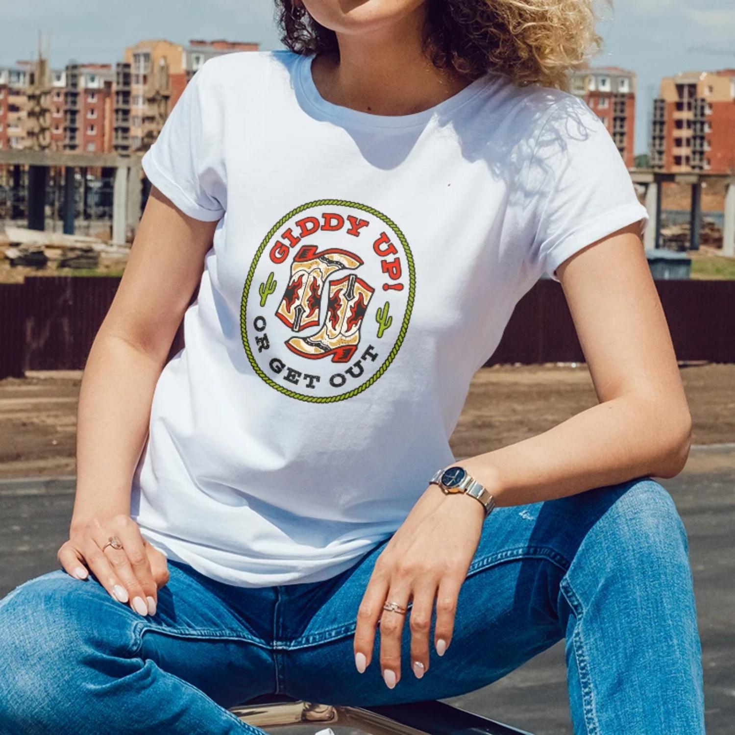 

Western inspired Cowboy Boot Print for Summer Country Events Short Sleeve T Shirt for Women with a Rustic Style XXXXXL білий