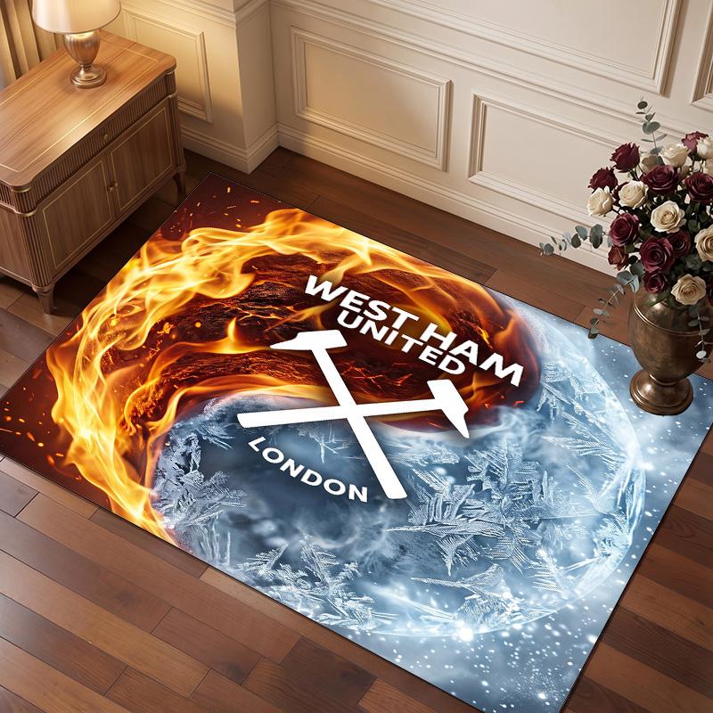 West Ham United Football Print Crystal Velvet Rug, Comfortable Water Absorbent Non Slip Indoor Floor Carpet