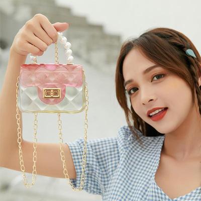 Kawaii Crossbody Bag Cartoon Cute Girls Fashion Mini Chain Pearl Handbag Sweet Princess Jelly Pack Party Coin Purses Gift