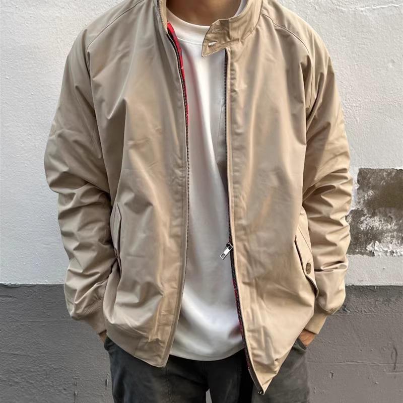 Men's Retro Japanese Style Khaki Windbreaker - Vintage Casual Workwear, Stand Collar, Windproof Motorcycle Jacket for Spring/Autumn