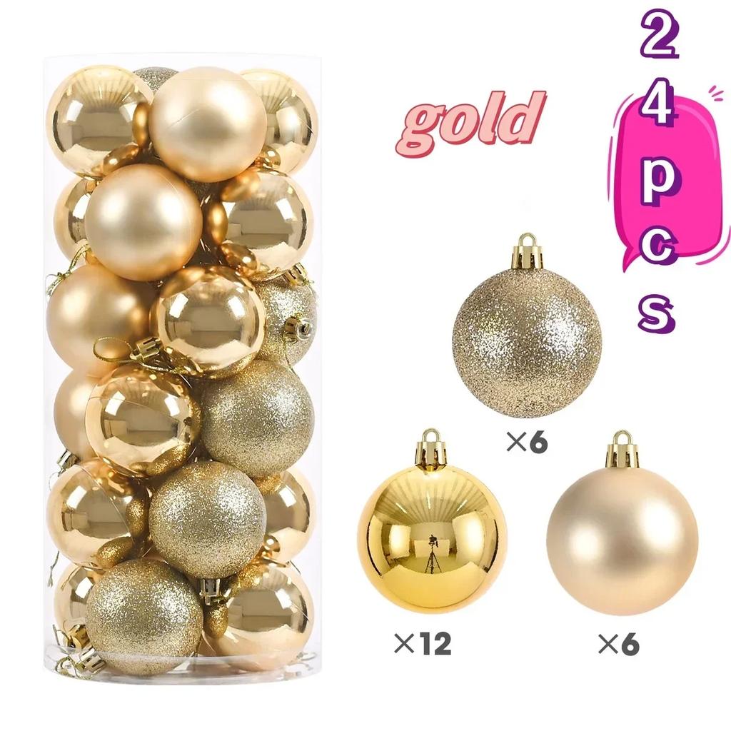 24pcs Christmas Ball Ornaments Plastics Solid Color Suspended Bauble Christmas Tree Hanging Balls Party Wedding Accessories