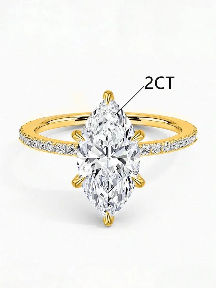 

copper Simple Classic 2Carat Horse Eye Zircon Ring Ideal For Women Engagement Wedding Luxury High Quality Fine Jewellery 5 золотистый