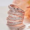 Huitan Multi-layer Women Ring Rose Gold Color Inlaid Shiny Cubic Zirconia Party Statement Accessories for Wedding Chic Jewelry
