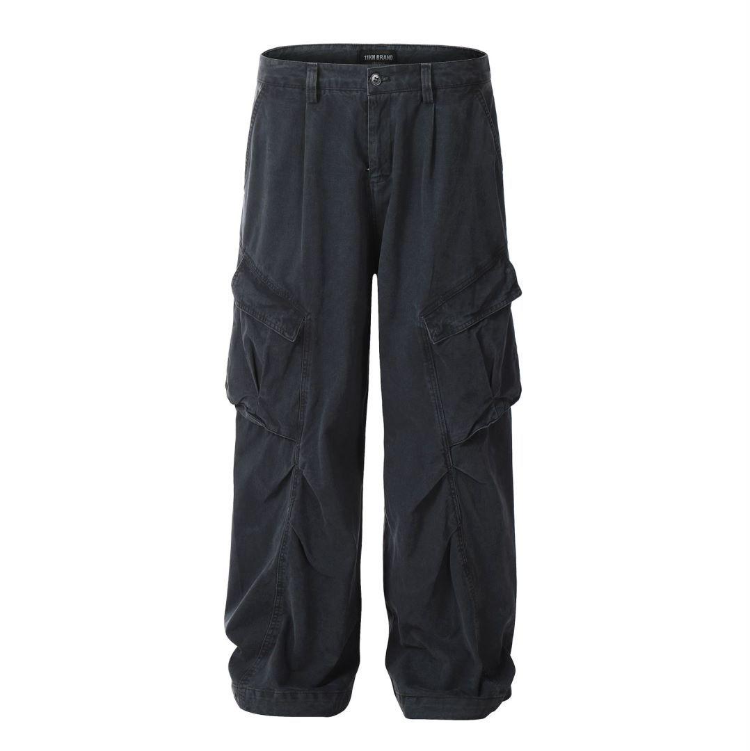 

11KN Retro High Street Multi-Pocket Wide Leg Work Pants, Floor-Length Loose Fit for Men & Women XL