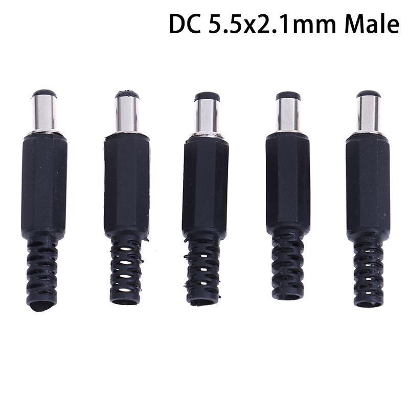 5Pcs 5.5X2.1Mm Male Dc In-Line Plug Socket Jack Connector Adapter