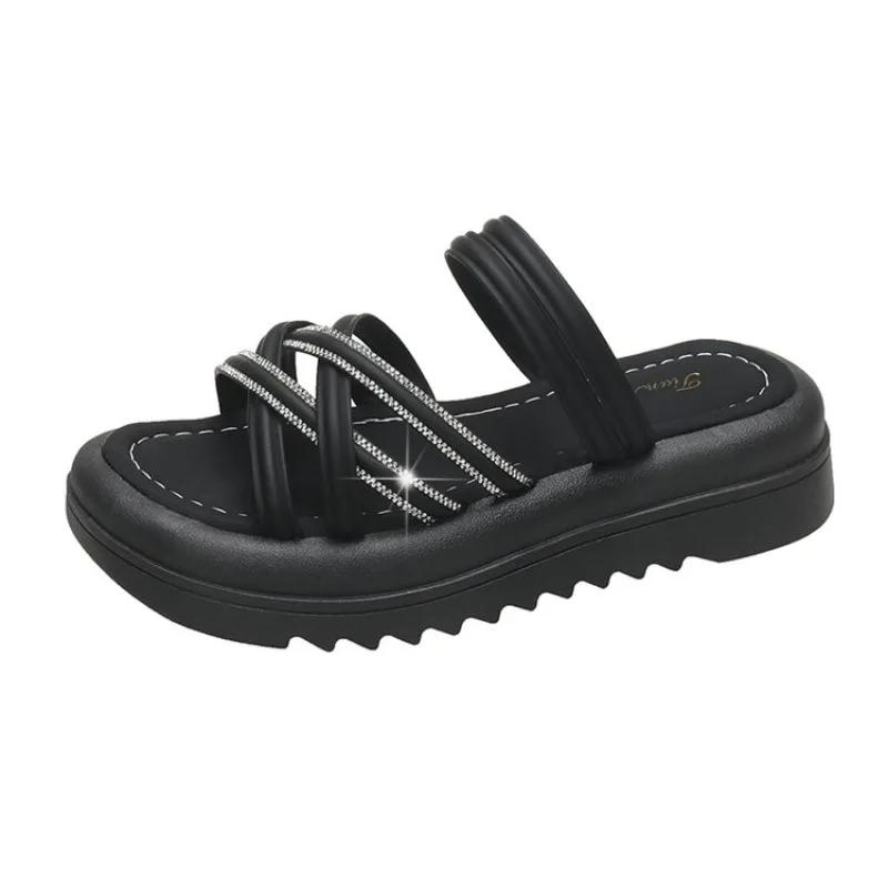 

Сандалии на толстой подошве женские 2024 новые летние мягкие подошвы высокие повседневные римские сандалии маленькие женские туфли сандалии 35-40 40 чёрный